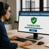 Woman at computer completing training